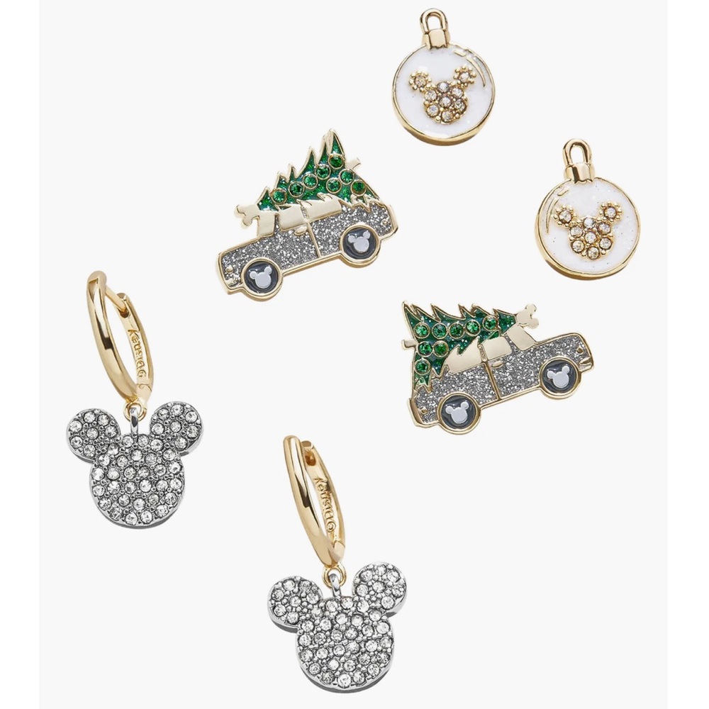 BaubleBar Disney Mickey Mouse Holiday Christmas Tree Truck Earrings Goldtone NWT